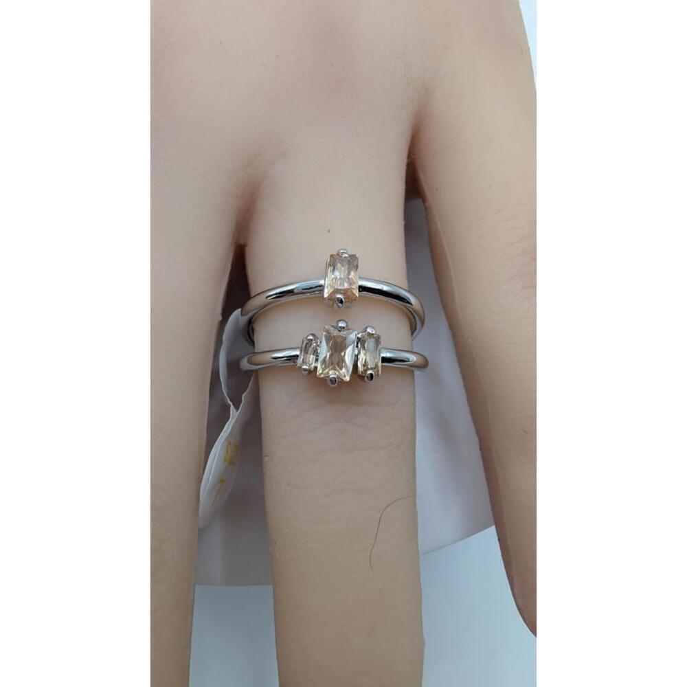 Swirling Stars Above Rhodium Plated Ring with Lemon Cubic Zirconia Size 7 - Picture 2 of 7